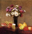 Asters et fruits sur une table peintre de fleurs Henri Fantin Latour